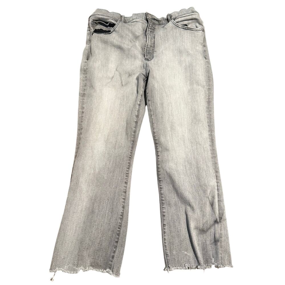 Express High Rise Cropped Flare Jeans, Gray, Raw Hem Stretch, Plus Size 16